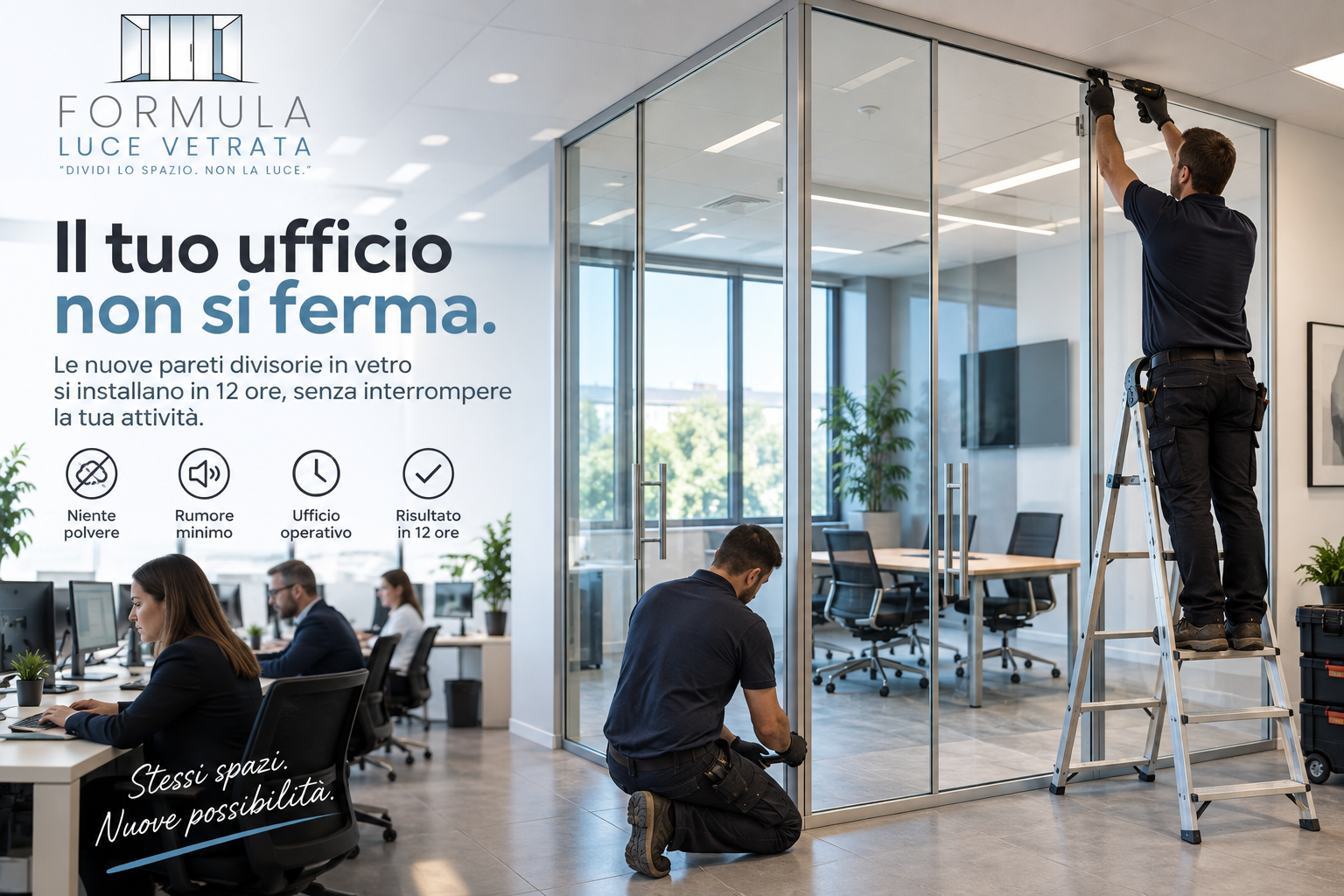 Installare pareti divisorie in vetro senza fermare il lavoro: è davvero possibile?